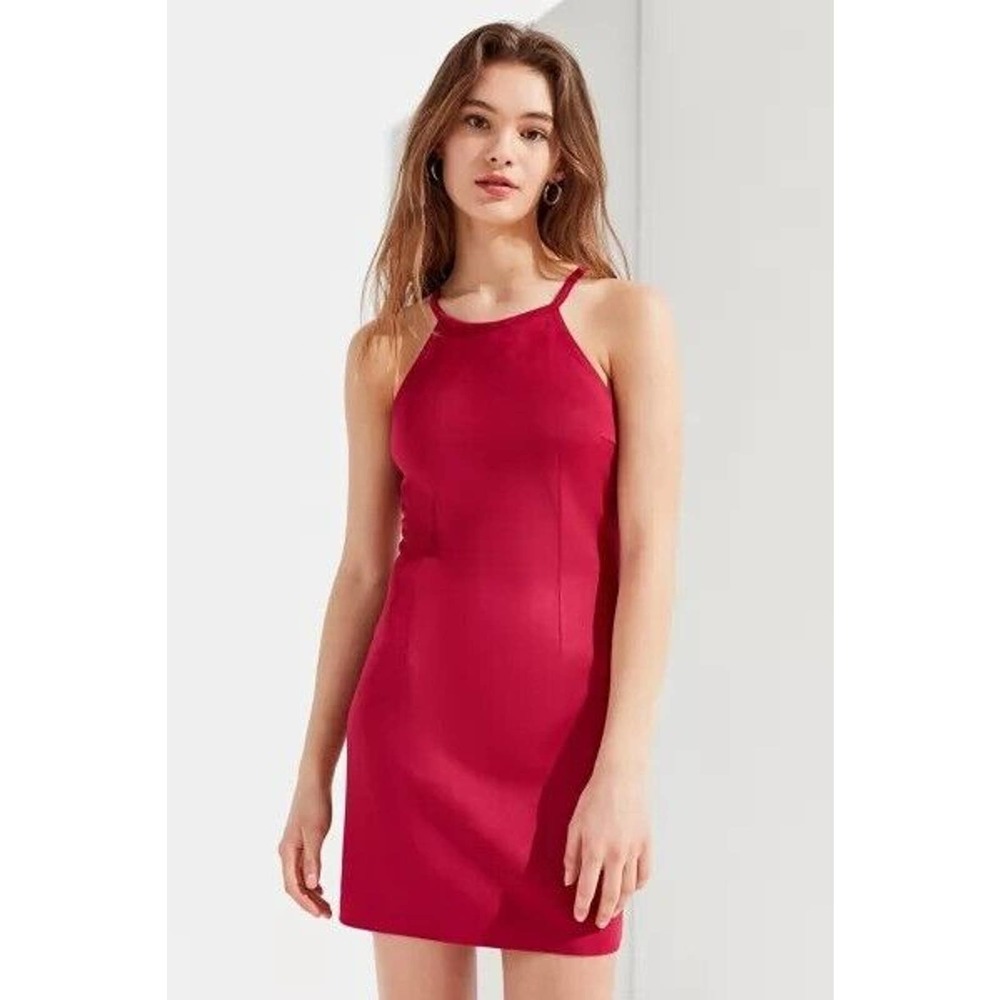 Urban Outfitters Women's Sally Faux Suede Strappy Back Mini Dress Red Size 8